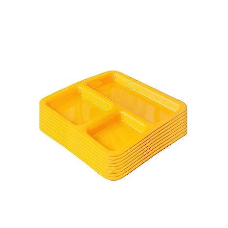AWICKTIK BPA Free FoodGrade Virgin Plastic Heavy Duty Microwave Safe 3 Compartment Divided Dinner Plates Set of 6 Yellow - Image 4