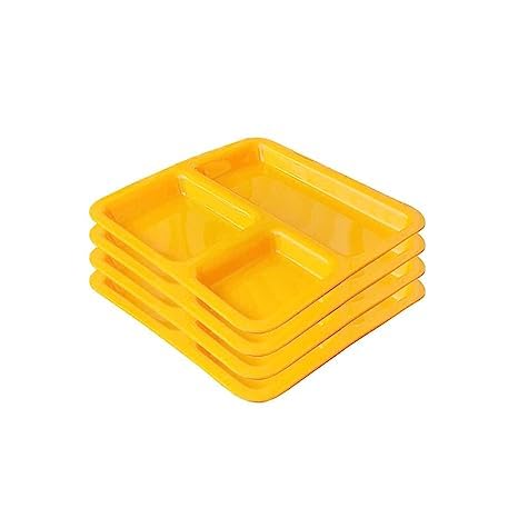 AWICKTIK BPA Free FoodGrade Virgin Plastic Heavy Duty Microwave Safe 3 Compartment Divided Dinner Plates Set of 6 Yellow - Image 1