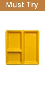 AWICKTIK BPA Free FoodGrade Virgin Plastic Heavy Duty Microwave Safe 3 Compartment Divided Dinner Plates Set of 6 Yellow - Image 5