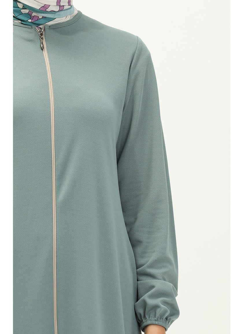 Sefa Merve - Zippered Pocket Abaya 6666-09 Mint Green - Image 1