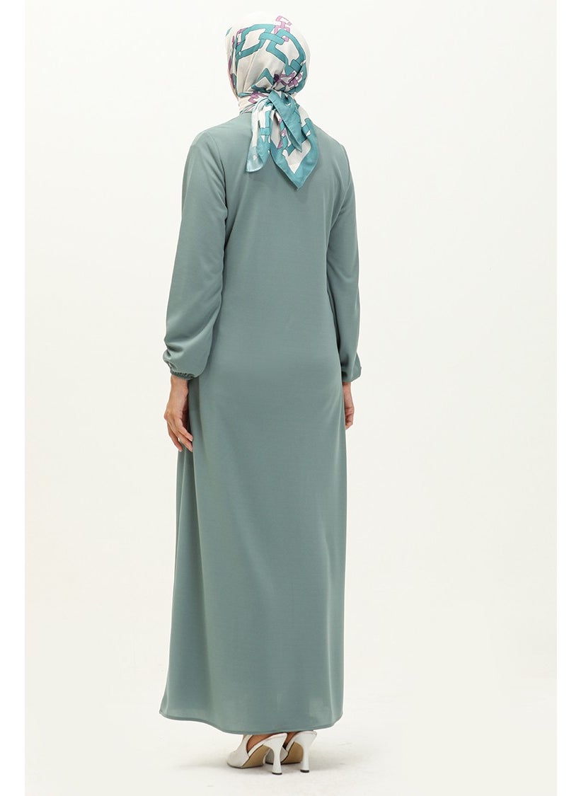 Sefa Merve - Zippered Pocket Abaya 6666-09 Mint Green - Image 1