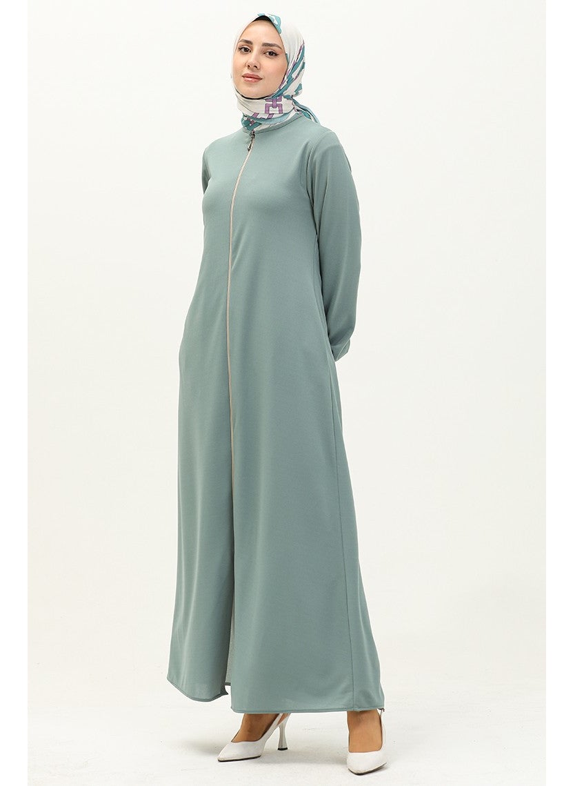 Sefa Merve - Zippered Pocket Abaya 6666-09 Mint Green - Image 1