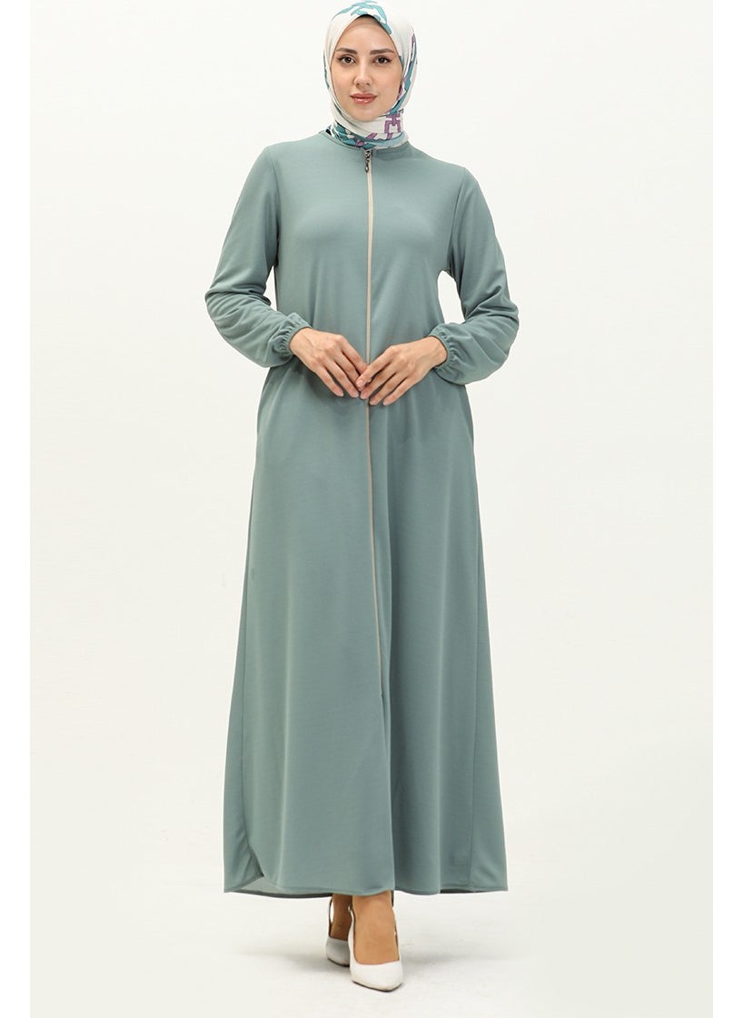 Sefa Merve - Zippered Pocket Abaya 6666-09 Mint Green - Image 1