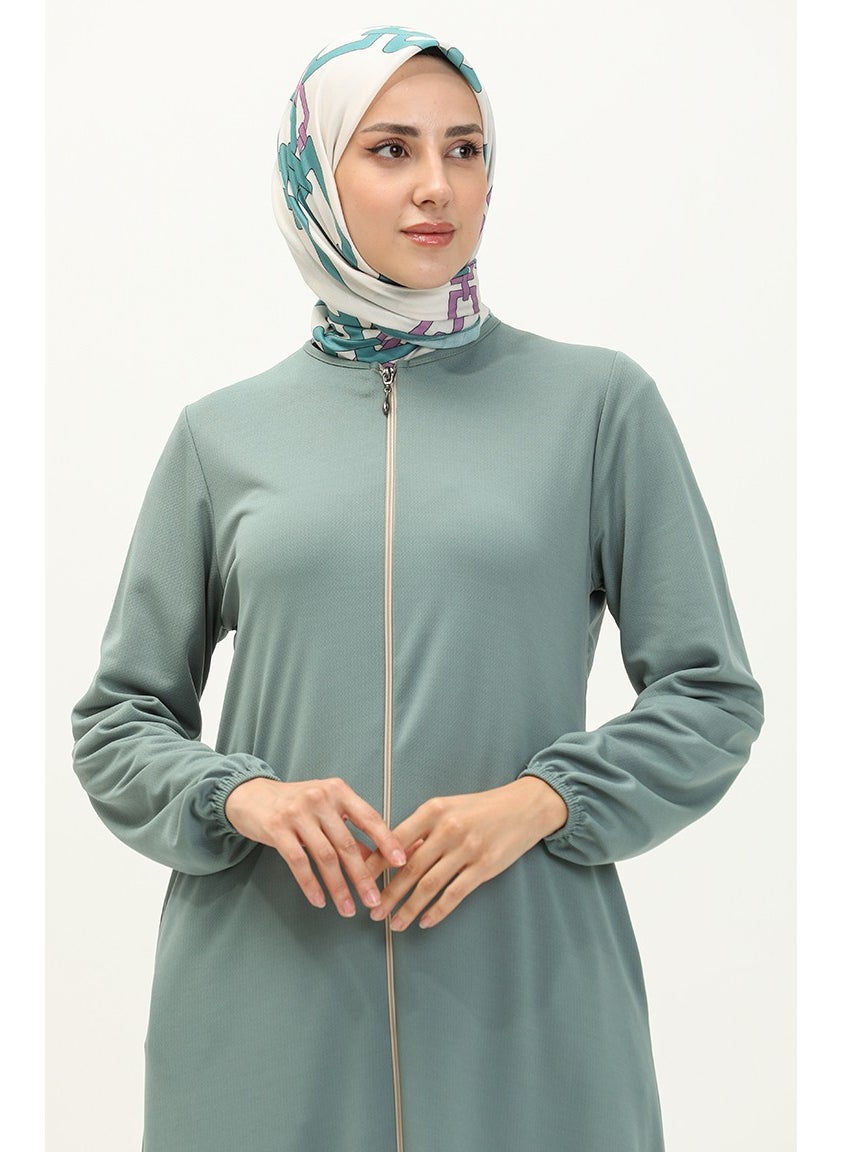 Sefa Merve - Zippered Pocket Abaya 6666-09 Mint Green - Image 1