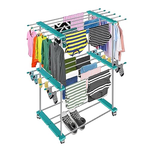 TNT THE NEXT TREND Trixy Premium Carbon Steel Indoor/Outdoor Clothes Stand for Drying with U-BAR, Cloth Drying Stand with Wheels | Anti-Rust Cloth Drying Stand for Balcony. (2 Layer) - Image 1