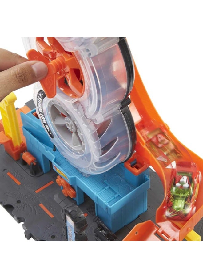 Hot Wheels Mattel Hot Wheels Stunt Tracks Corkscrew Jump Champion Track Set & 1:64 Scale Toy Car, Speed Snap Track - Image 3