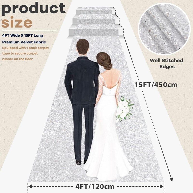 ROMANKAS White Aisle Runner for Wedding Ceremony 4x15 FT Velvet Aisle Runners Wedding Accessories Walkway Runner Outdoor Carpet Runner with Carpet Tapes Classic Wedding Reception Party Hallway Rug - Image 3