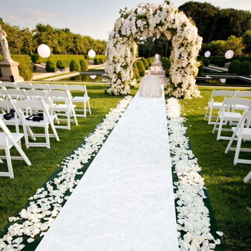 ROMANKAS White Aisle Runner for Wedding Ceremony 4x15 FT Velvet Aisle Runners Wedding Accessories Walkway Runner Outdoor Carpet Runner with Carpet Tapes Classic Wedding Reception Party Hallway Rug - Image 2