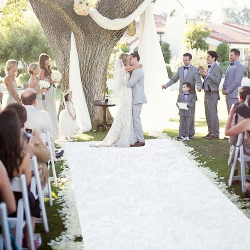 ROMANKAS White Aisle Runner for Wedding Ceremony 4x15 FT Velvet Aisle Runners Wedding Accessories Walkway Runner Outdoor Carpet Runner with Carpet Tapes Classic Wedding Reception Party Hallway Rug - Image 4