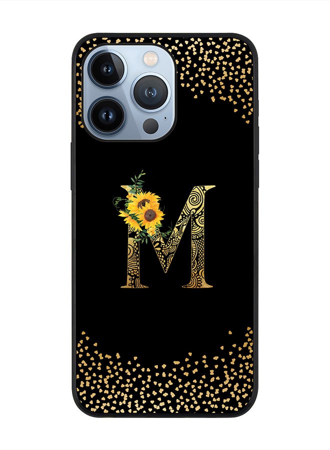 Stylizedd Rugged Black edge case for Apple iPhone 13 Pro, Slim fit Thin Cover -  Custom Monogram Initial Letter Mandala Floral Pattern Alphabet- M  (Black ) - Image 1