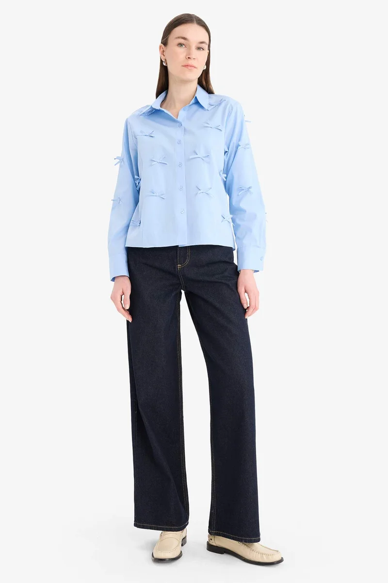 ديفاكتو Crop Poplin Shirt Collar Long Sleeve Tunic