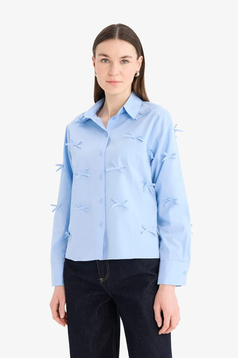 ديفاكتو Crop Poplin Shirt Collar Long Sleeve Tunic