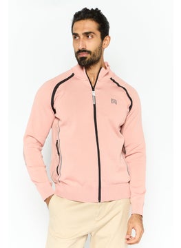 Men Brand Logo Bomber Jackets, Light Peach