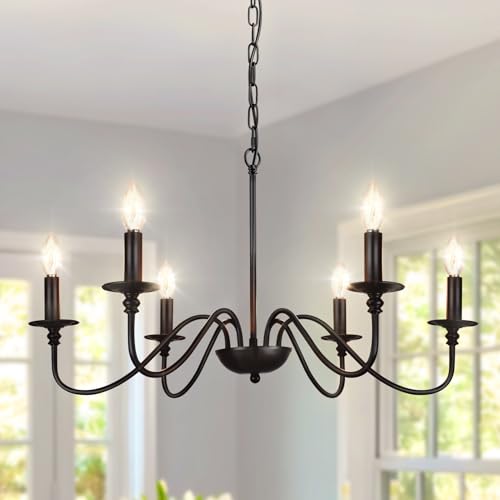 Depuley Farmhouse Chandelier for Dining Room: 6-Light Black Industrial Kitchen Island Pendant Light Fixture - Rustic Candle Chandeliers Vintage Modern Hanging Ceiling Lamp for Bedroom Foyer - Image 1