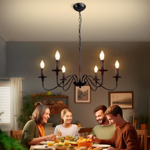 Depuley Farmhouse Chandelier for Dining Room: 6-Light Black Industrial Kitchen Island Pendant Light Fixture - Rustic Candle Chandeliers Vintage Modern Hanging Ceiling Lamp for Bedroom Foyer - Image 5