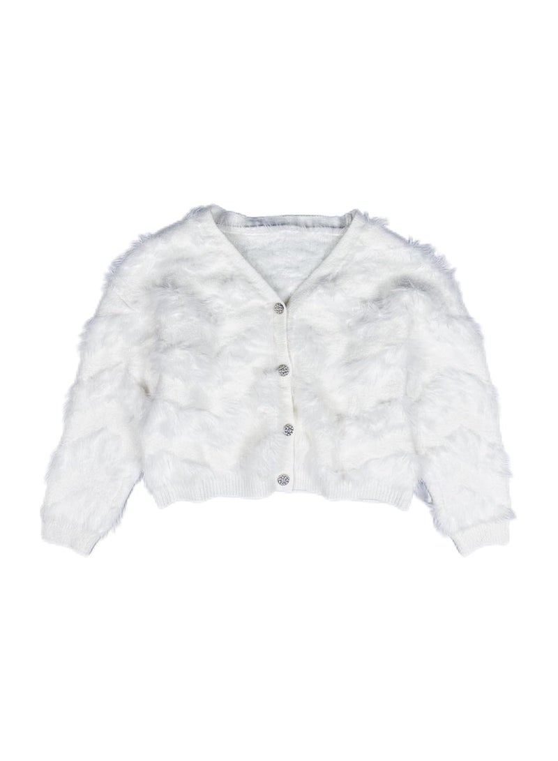 بونكا جاكيت أبيض موهير قصير برقبة على شكل V للنساء والفتيات من بونكا - Image 1