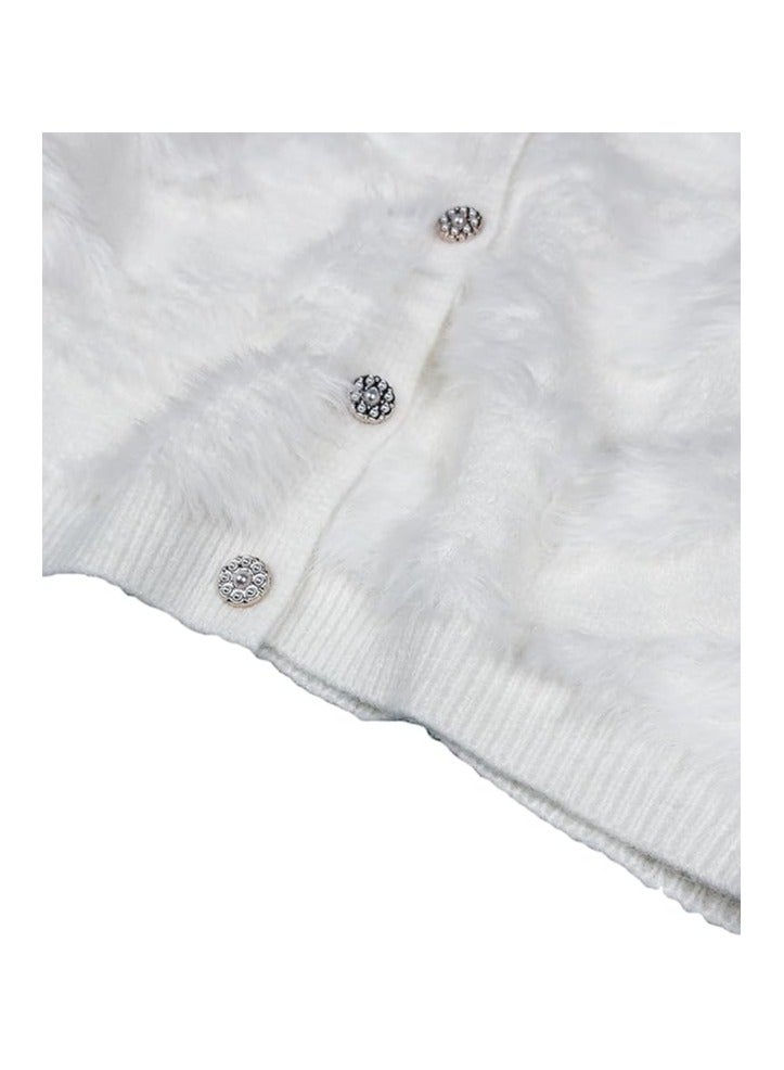 بونكا جاكيت أبيض موهير قصير برقبة على شكل V للنساء والفتيات من بونكا - Image 2