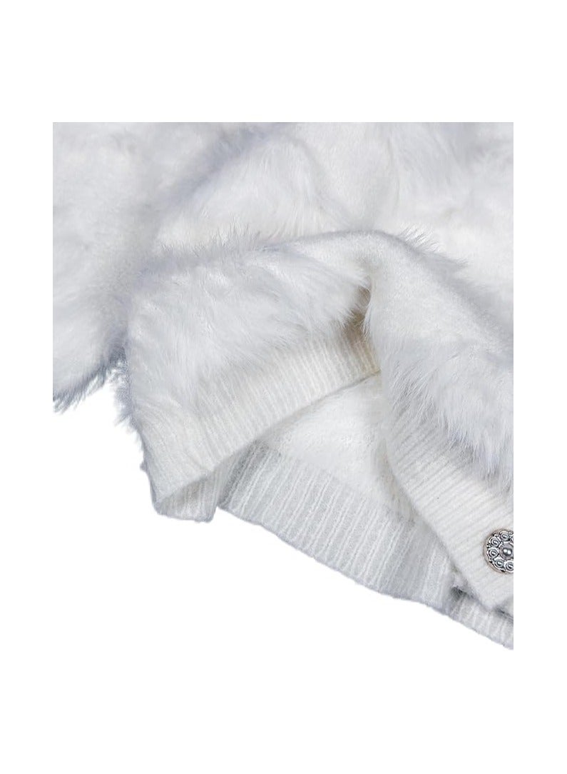 بونكا جاكيت أبيض موهير قصير برقبة على شكل V للنساء والفتيات من بونكا - Image 3