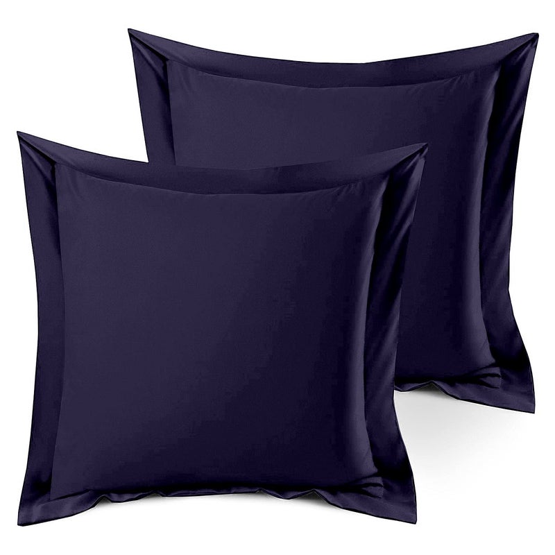 Precious Star Linen وسادة الكتان النجمة الثمينة مجموعة من 2 من البحرية الأزرق الأوروبي مربع 26 × 26 بوصة 600-TC 100 ٪ حزمة القطن المصري من 2 يورو البحرية الأزرق  - Image 1
