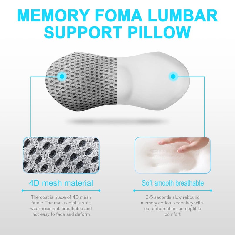 Panduo Lumbar Support Pillow - Memory Foam for Low Back Pain Relief, Ergonomic Streamline Car Seat, Office Chair, Recliner and Bed (Upgrade Gray) - Image 3