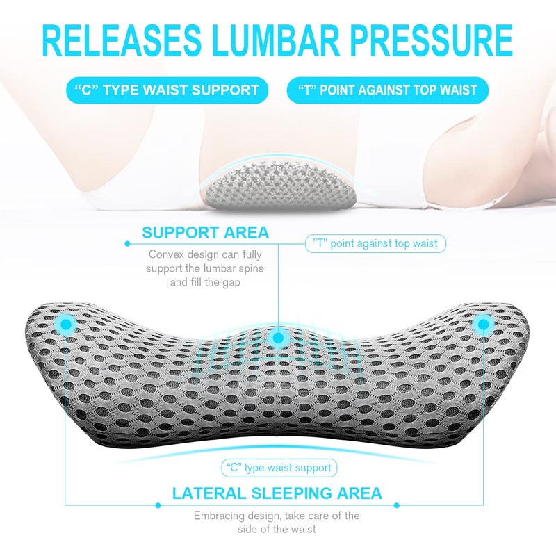 Panduo Lumbar Support Pillow - Memory Foam for Low Back Pain Relief, Ergonomic Streamline Car Seat, Office Chair, Recliner and Bed (Upgrade Gray) - Image 2