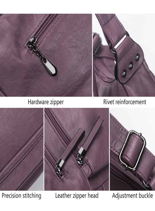 Artwell Women Crossbody Bag Soft PU Leather Purses and Handbags Multi Pocket Hobo Shoulder Bag (Purple) - Image 4