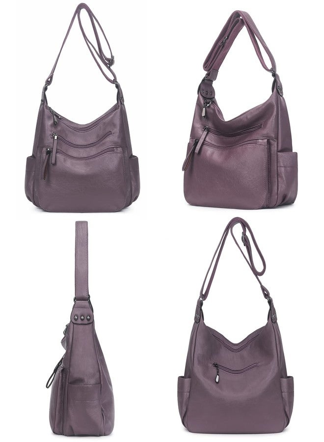 Artwell Women Crossbody Bag Soft PU Leather Purses and Handbags Multi Pocket Hobo Shoulder Bag (Purple) - Image 2