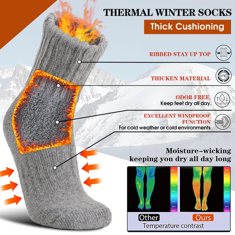 Sandsuced Merino Wool Thermal Boot Socks for Men Women Winter Warm Thick Cozy Hiking Christmas Stocking Stuffers Socks 3 Pairs(Black/Grey/Beige,M) - Image 3