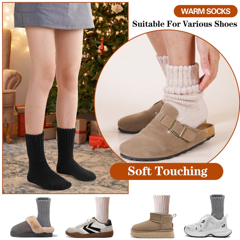 Sandsuced Merino Wool Thermal Boot Socks for Men Women Winter Warm Thick Cozy Hiking Christmas Stocking Stuffers Socks 3 Pairs(Black/Grey/Beige,M) - Image 4