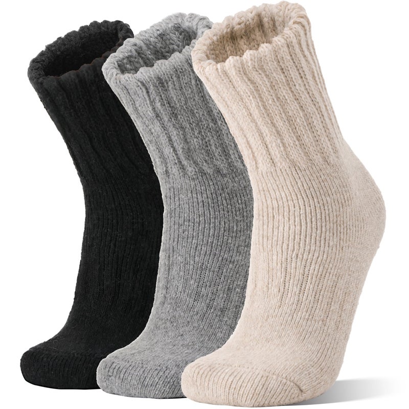 Sandsuced Merino Wool Thermal Boot Socks for Men Women Winter Warm Thick Cozy Hiking Christmas Stocking Stuffers Socks 3 Pairs(Black/Grey/Beige,M) - Image 1