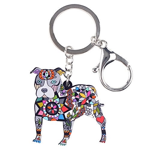 BONSNY Acrylic Pit Bull Dog Key Chains Keyrings for Women Gifts Teens Kids Car Purse Handbag Charm Jewelry (Grey) - Image 1