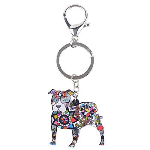 BONSNY Acrylic Pit Bull Dog Key Chains Keyrings for Women Gifts Teens Kids Car Purse Handbag Charm Jewelry (Grey) - Image 3