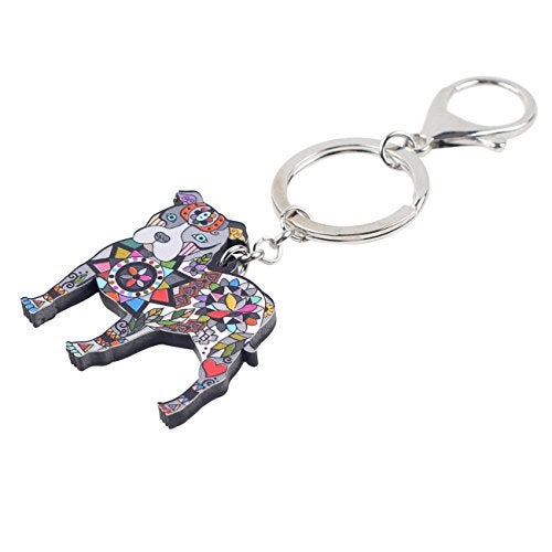 BONSNY Acrylic Pit Bull Dog Key Chains Keyrings for Women Gifts Teens Kids Car Purse Handbag Charm Jewelry (Grey) - Image 2