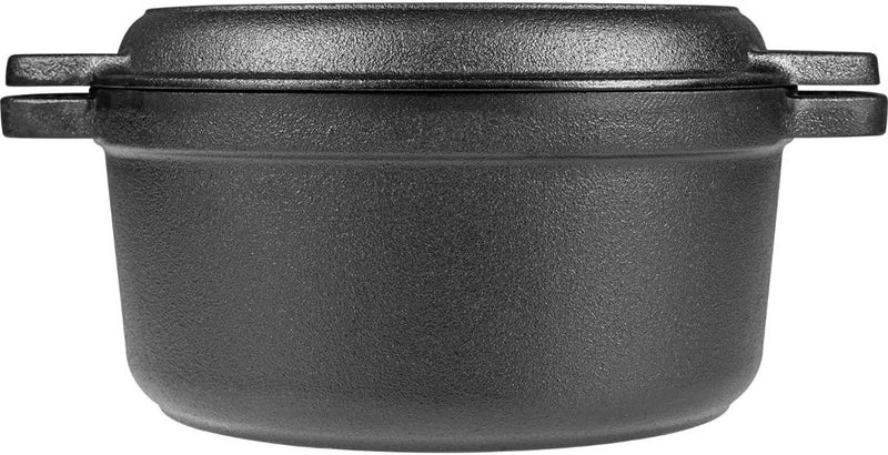 2-in-1 Cast Iron Dutch Oven with Grill Pan Lid, 25 cm, Pre-Seasoned, Black - Image 2
