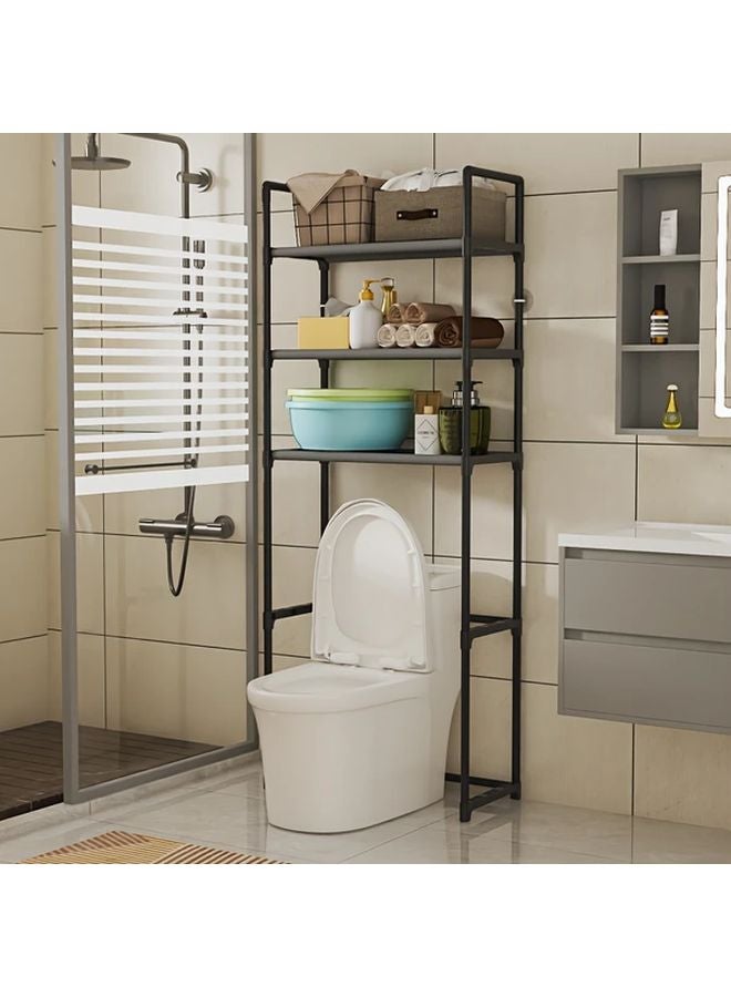 3 Tier Over The Toilet Shelf Black Space Saving Bathroom Organizer Metal Frame - Image 3