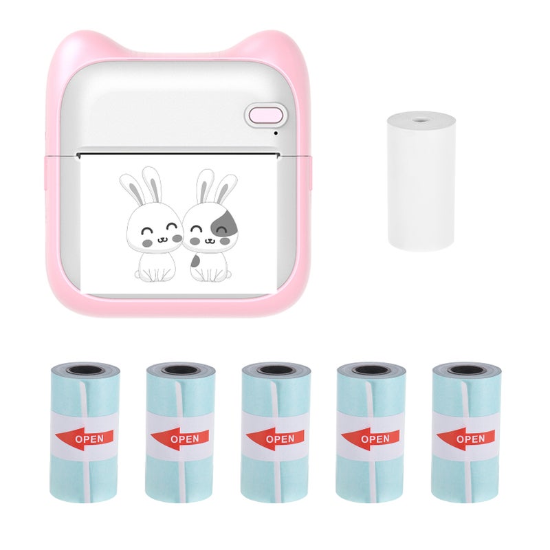 Mini Pocket Photo Printer Portable Thermal Printing Machine 203dpi Wireless BT Connection for Picture Lable DIY Handcraft List Meno Notes Journal Receipt Paper Instant Printer Sticker with 5 Rolls - Image 1