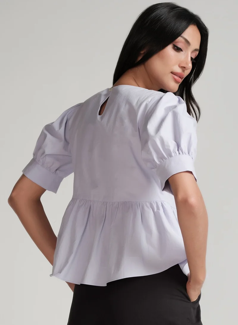 Zigzag Detailed Line Peplum Lavender Top