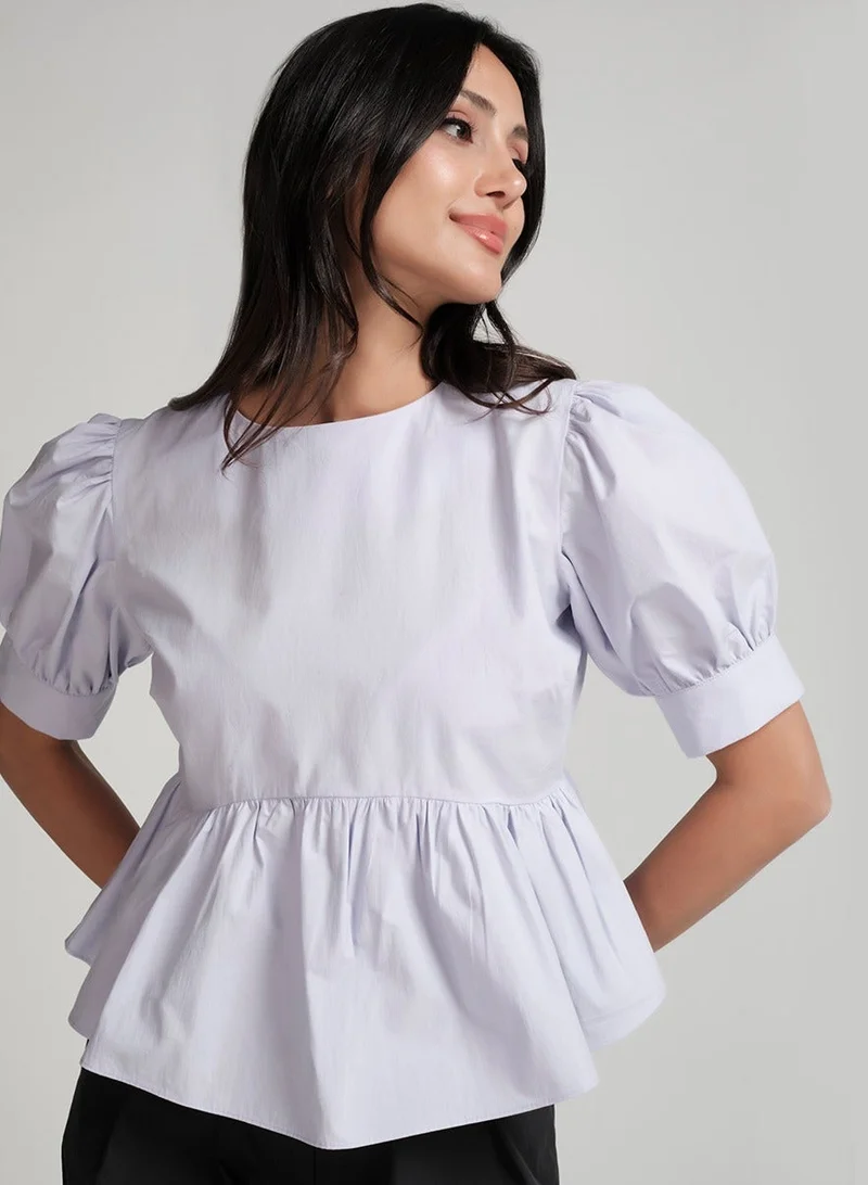 Zigzag Detailed Line Peplum Lavender Top