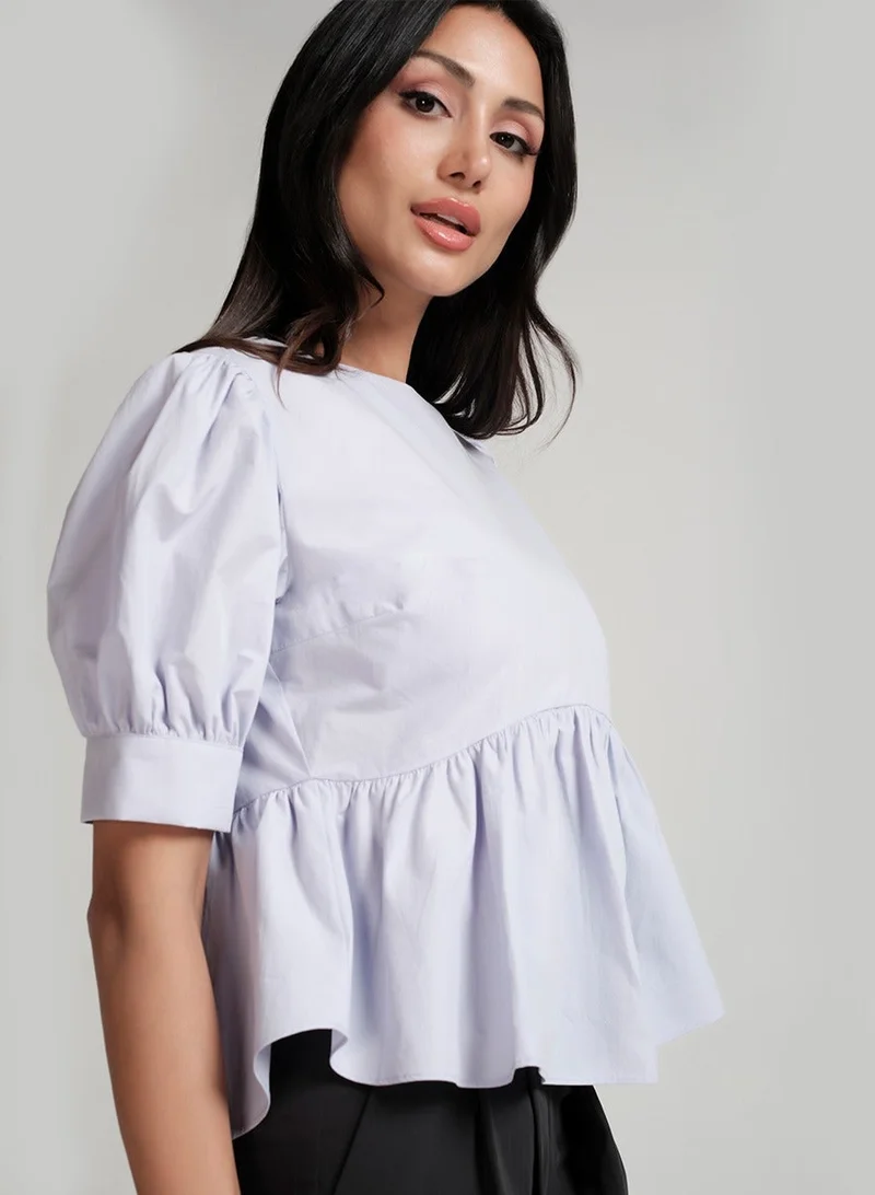 Zigzag Detailed Line Peplum Lavender Top