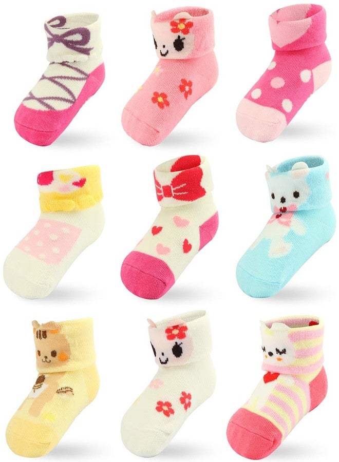 Cottock 9 Pairs Baby Girls Newborn Infant Socks, Ankle Socks Cotton with Grips (9 Pairs, 0-6 Months) - Image 1