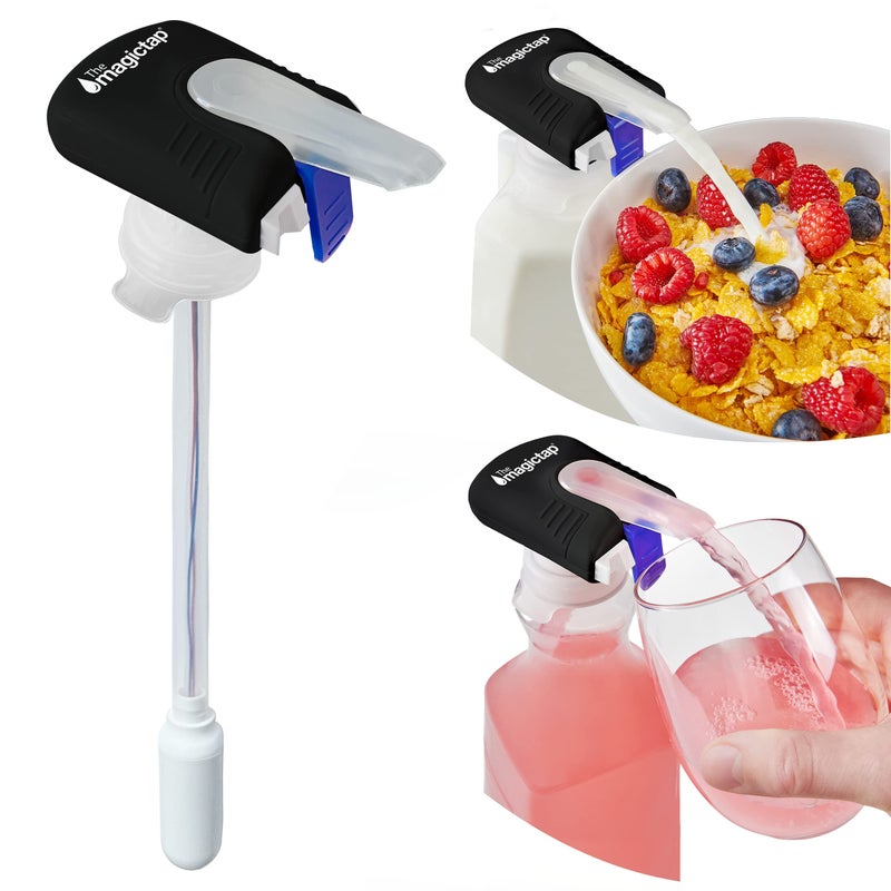 The Magic Tap Automatic Drink Dispenser  HandsFree Beverage Dispenser for Fridge  Perfect for Milk Juice  Gifts for Women  Men  1 Pack Black