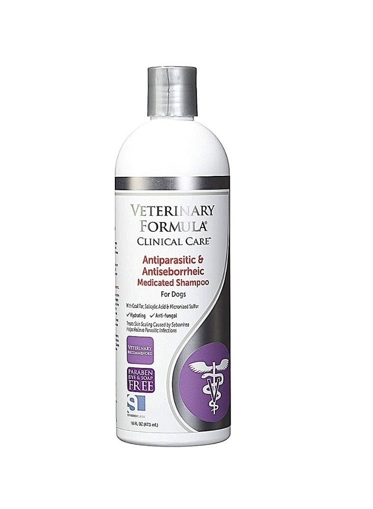 SYNERGYLAB شامبو مضاد للطفيليات ومضاد للقشرة للكلاب من فيتيريناري فورمولا للعناية السريرية 473 مل - Image 1