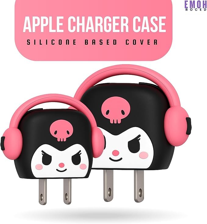 EMOH ROCED Cute Cartoon 3-in-1 20 W Charger Cover Compatible with iPhone Adapter – Compact, Durable, Portable & Protective Case with Cable Protector (Black Kitty Headphones) - Image 3