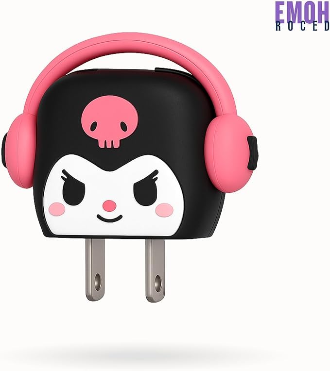 EMOH ROCED Cute Cartoon 3-in-1 20 W Charger Cover Compatible with iPhone Adapter – Compact, Durable, Portable & Protective Case with Cable Protector (Black Kitty Headphones) - Image 4