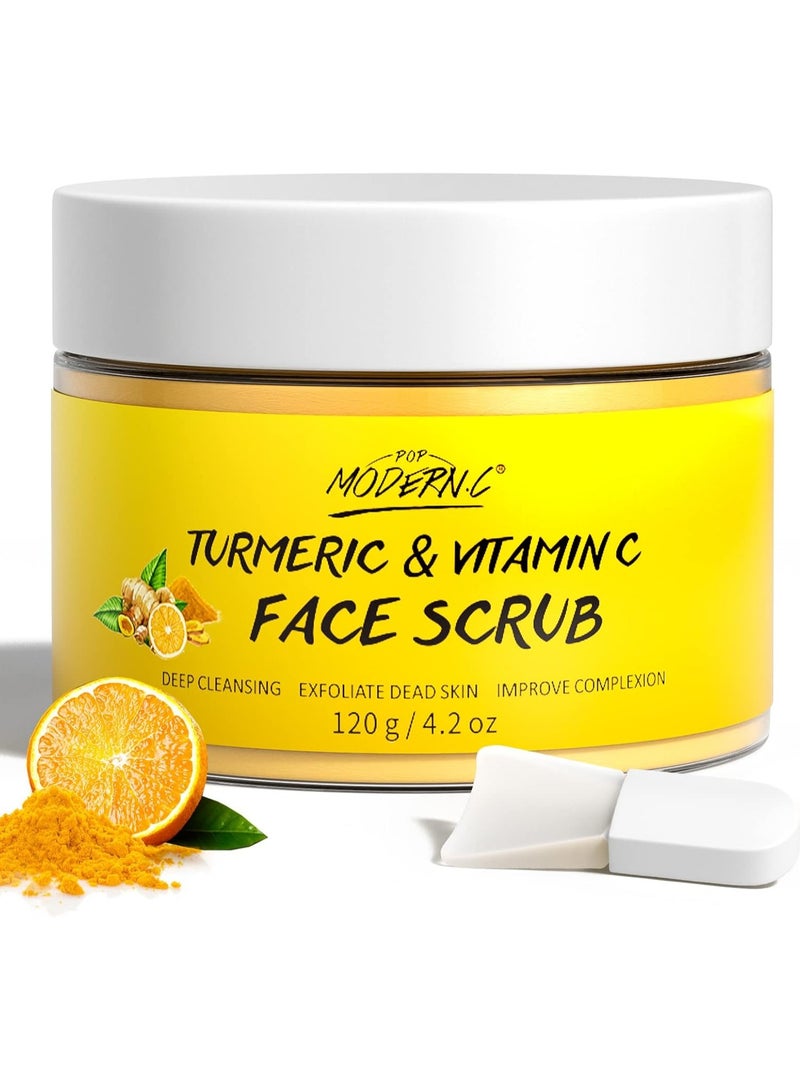 POP MODERN.C Vitamin C and Turmeric Face Scrub Cream Organics Microdermabrasion Facial Scrub Exfoliating Clears Blackheads Improve Dark Spot Acne with Strawberry Extract Exfoliator