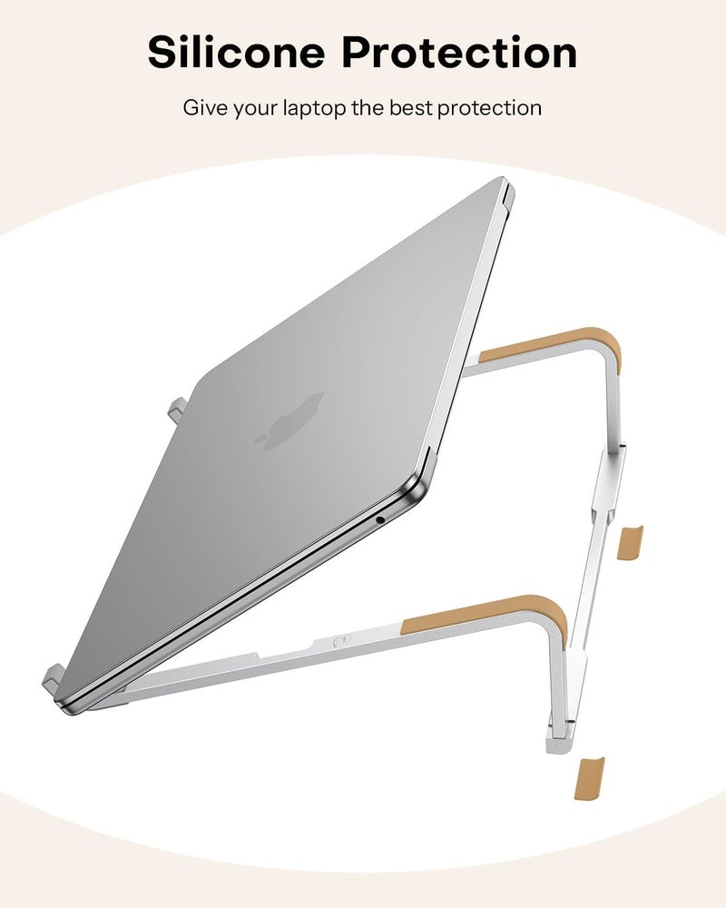 Omoton Portable Laptop Stand for Desk, Foldable Aluminum Laptop Riser, Ergonomic Computer Stand Compatible with for MacBook Pro/Air, Dell, HP, Lenovo, 10-17.3'' (Silver) - Image 4