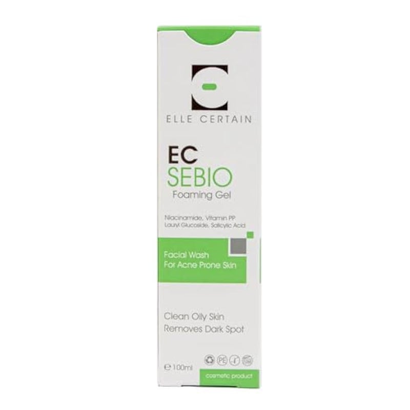 EC Elle Certain EC Sebio Foaming Gel Niacinamide,Vitamin PP Lauryl Glucoside, Salicylic Acid Face Wash For Acne Prone Skin Clean Oily Skin Removes Dark Spot 100ml - Image 1