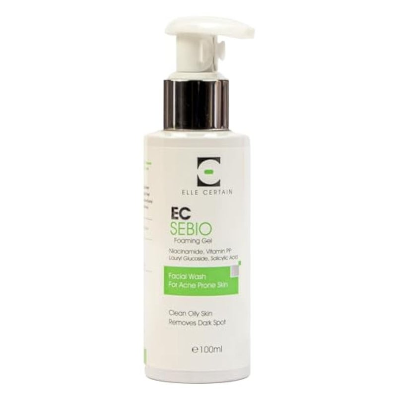 EC Elle Certain EC Sebio Foaming Gel Niacinamide,Vitamin PP Lauryl Glucoside, Salicylic Acid Face Wash For Acne Prone Skin Clean Oily Skin Removes Dark Spot 100ml - Image 2