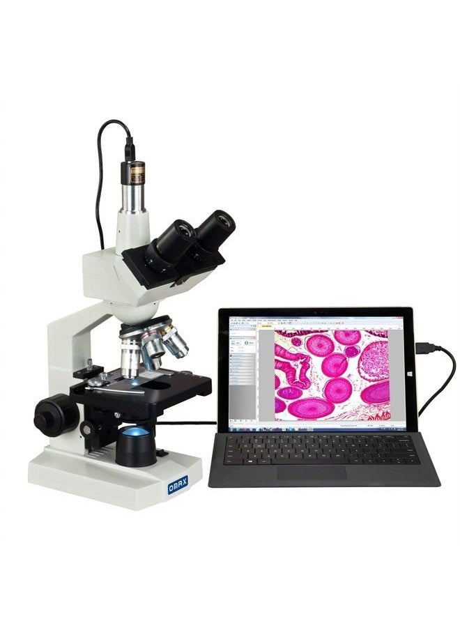 OMAX - 40X-2500X Digital Lab Trinocular Compound LED Microscope with USB Digital Camera and Double Layer Mechanical Stage (M83EZ-C02) - Image 1