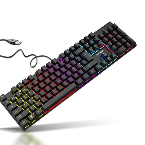 Intex Caliber Wired Mechanical Gaming Keyboard with 50 Million Keystrocks| 12 Mode RGB Lights, 3 Level Brightness | 1.5m Plug & Play Cable, Multi-Device Pairing (Black) - Image 1